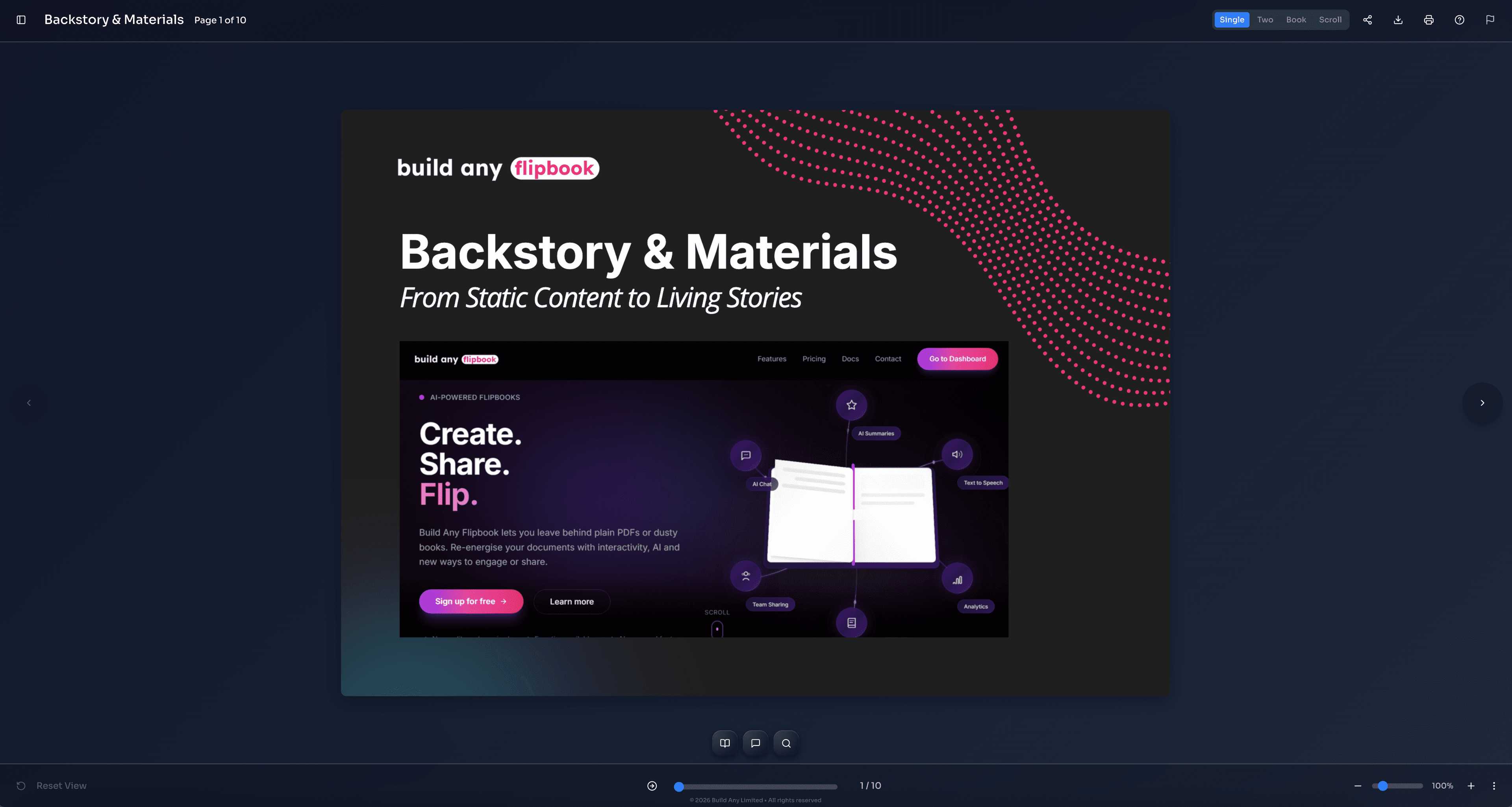 A live interactive flipbook created from a Canva design, showing the full viewer with page navigation and toolbar