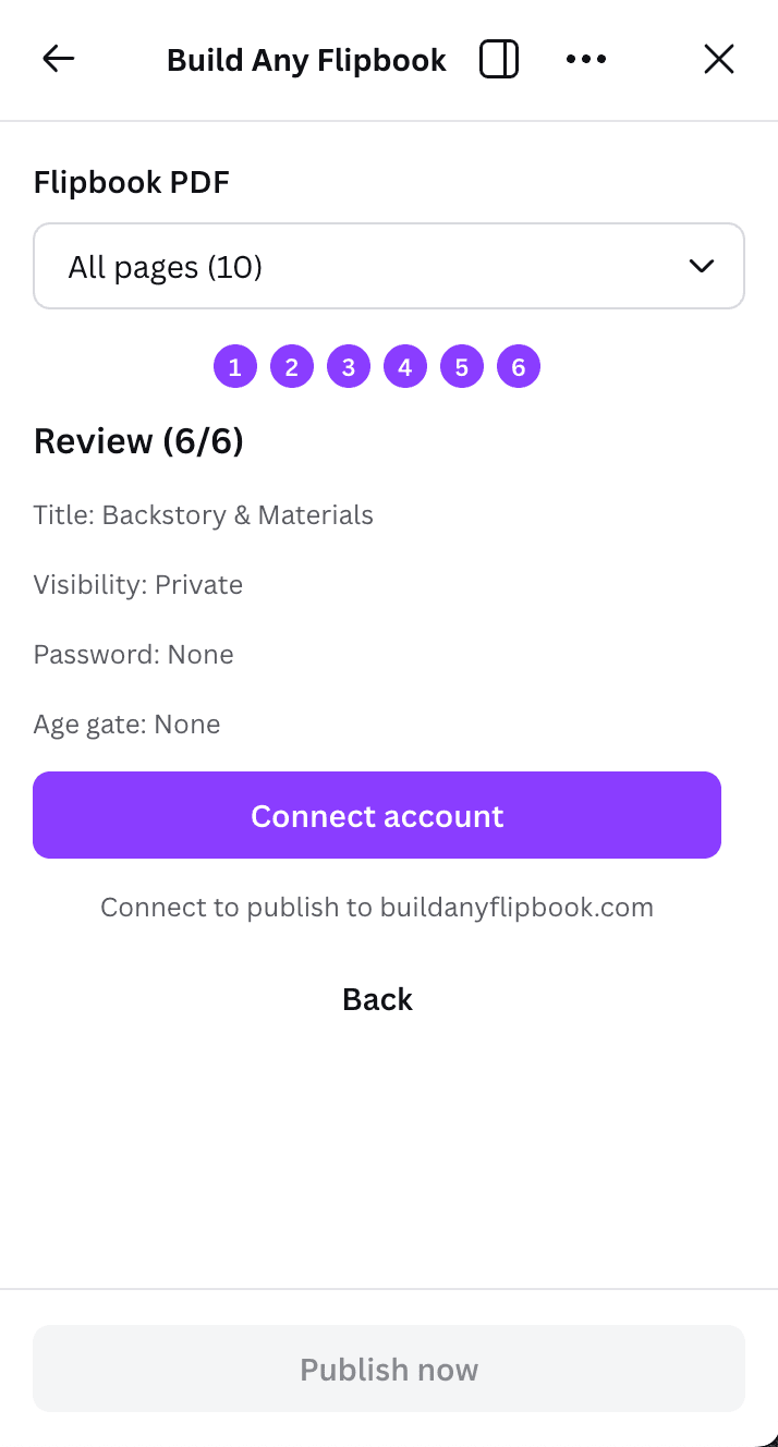Step 6: Review settings and connect your Build Any Flipbook account